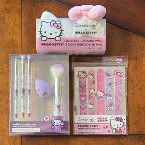 The Crème Shop Hello Kitty Pink Plush Spa Headband and Beauty Accessory Set